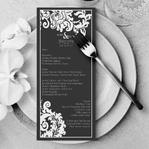 Élégant Menu Mariage damassé Floral Noir Et Blanc