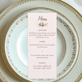 Elégant menu Mariage de Bohême