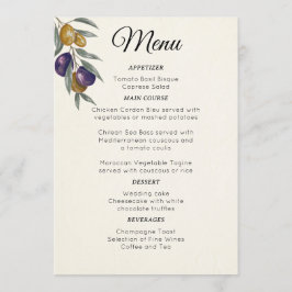 Elégant menu Mariage d'olive aquarelle