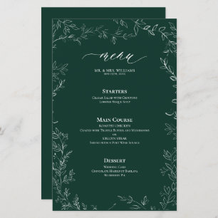 Élégant menu Mariage Emerald Green Leaf moderne