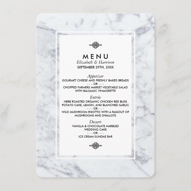 Elégant menu Mariage en marbre Vintage (Devant)