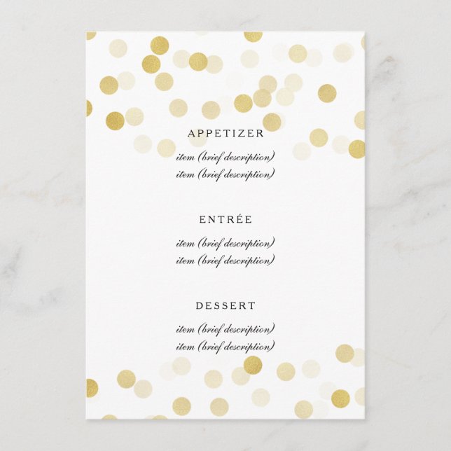 Elégant Menu Mariage Faux Gold Foil Parties scinti (Devant)