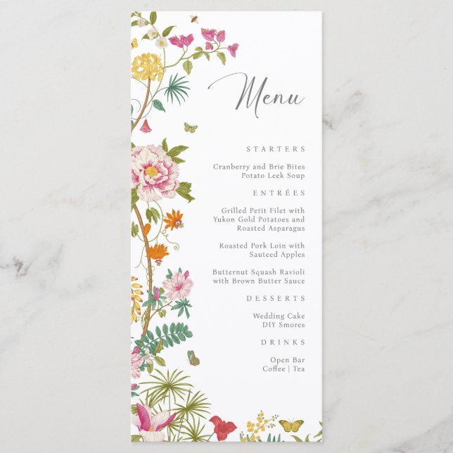 Élégant menu Mariage Floral (Devant)