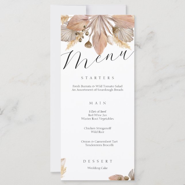 Elégant menu Mariage Floral Automne (Devant)