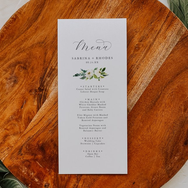 Élégant menu Mariage Floral Blanc (Créateur téléchargé)