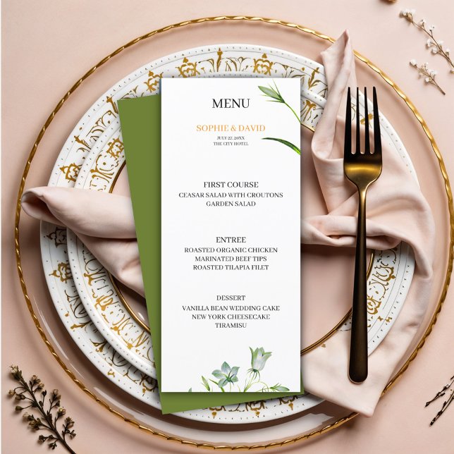 Élégant menu Mariage Floral Olive Green (Créateur téléchargé)