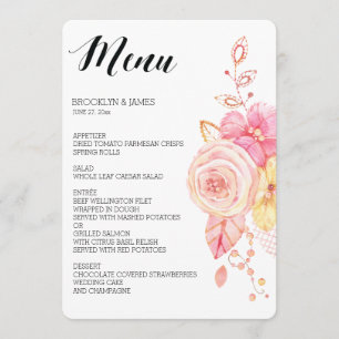 Elégant menu Mariage Floral Perles dentelle