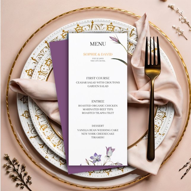 Élégant menu Mariage Floral Purple (Créateur téléchargé)