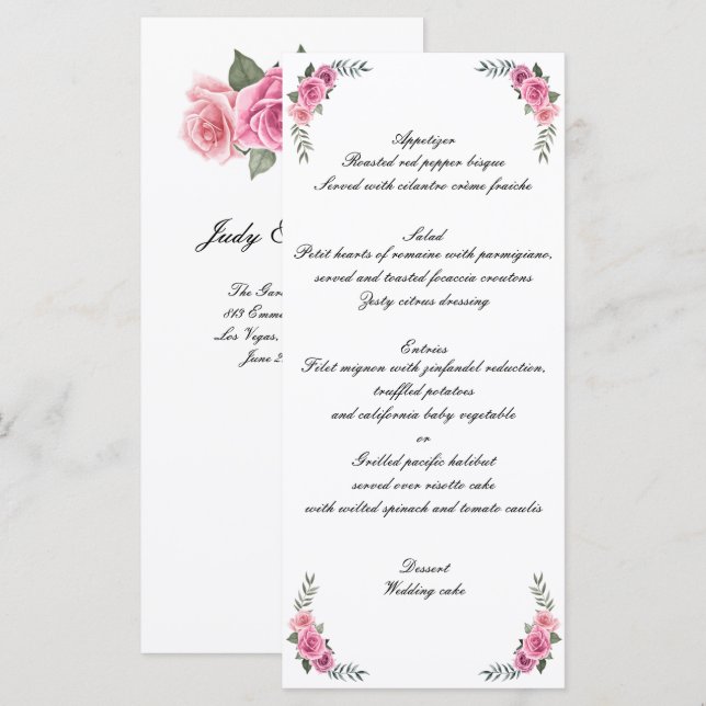 Élégant menu Mariage géométrique rose rose (Devant / Derrière)