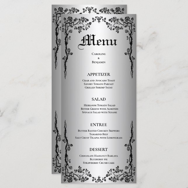 Élégant menu Mariage Halloween (Devant / Derrière)