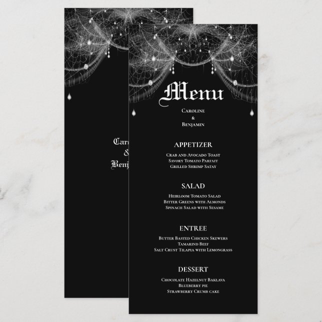 Élégant menu Mariage Halloween (Devant / Derrière)