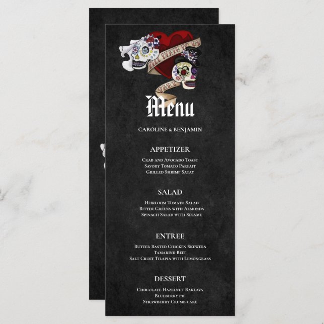 Élégant menu Mariage Halloween (Devant / Derrière)