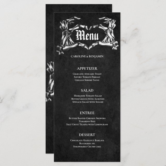 Élégant menu Mariage Halloween (Devant / Derrière)