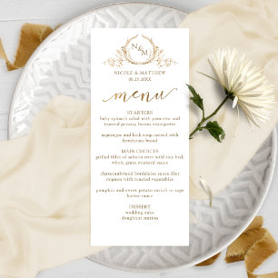 Élégant menu Mariage Monogramme Blanc et Or