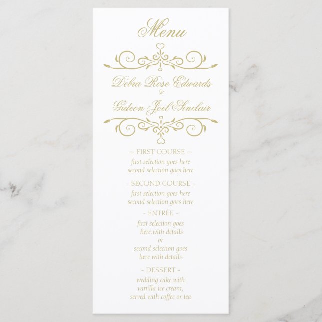 Élégant menu Mariage Monogramme Blanc et Or (Devant)