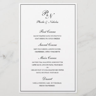 Élégant menu Mariage Monogramme noir et blanc