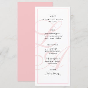 Élégant menu Mariage Monogramme rose