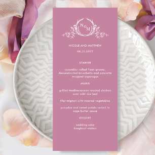 Élégant menu Mariage rose monogramme