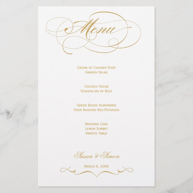 Elégant Menu Mariage Script - Or (Devant)