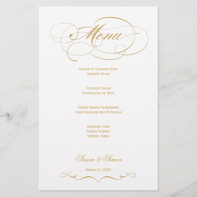 Elégant Menu Mariage Script - Or (Devant)