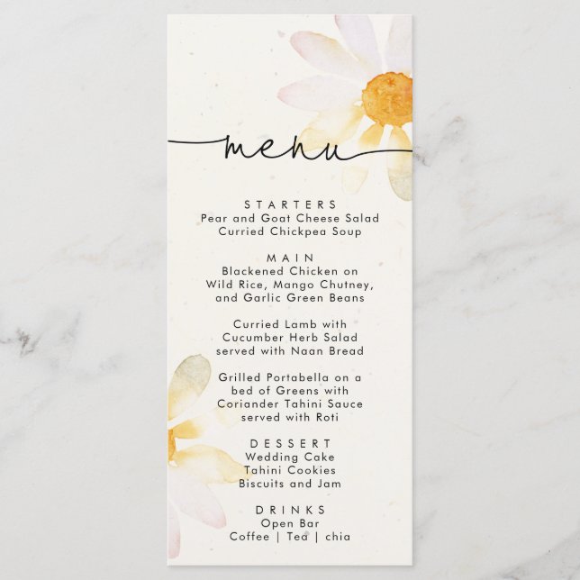 Elégant menu mariage simple fleur aquarelle (Devant)