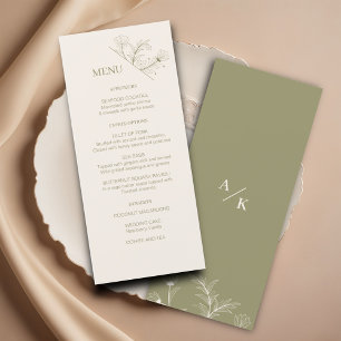 Elégant menu Mariage vert de mousse de fleurs