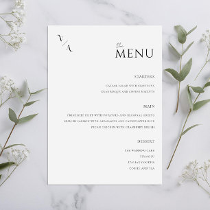 Élégant menu minimaliste moderne Mariage