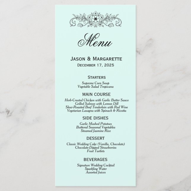 Elégant menu moderne Mariage noir et blanc (Devant)