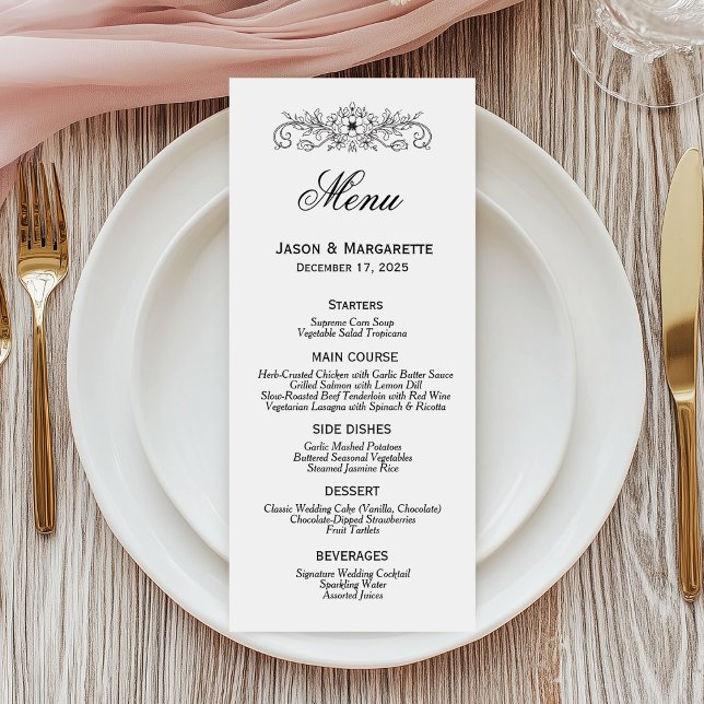Elégant menu moderne Mariage noir et blanc (Créateur téléchargé)