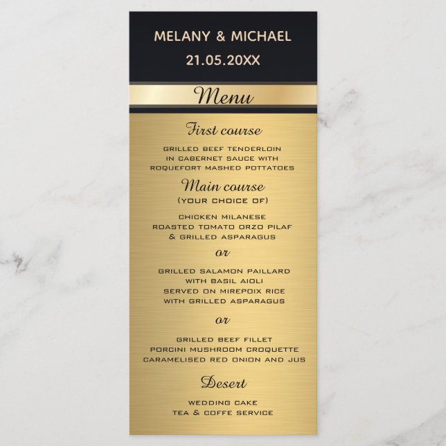 Elégant menu or moderne/mariage noir (Devant)