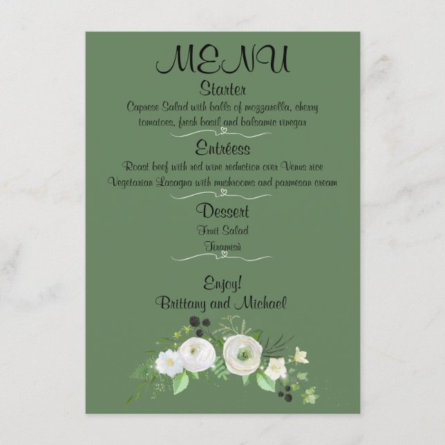 Élégant menu plat de mariage (Devant)
