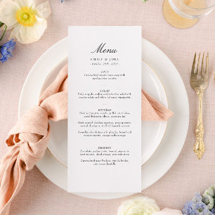 Élégant menu plat minimaliste Mariage
