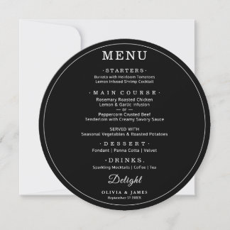 Élégant Menu Rond Noir Simple Moderne de Mariage