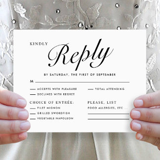 Élégant Menu RSVP Noir et Blanc en Écriture Modern