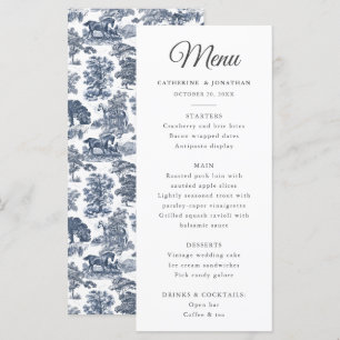 Elégant menu Vintage Chic Blue Horse Toile