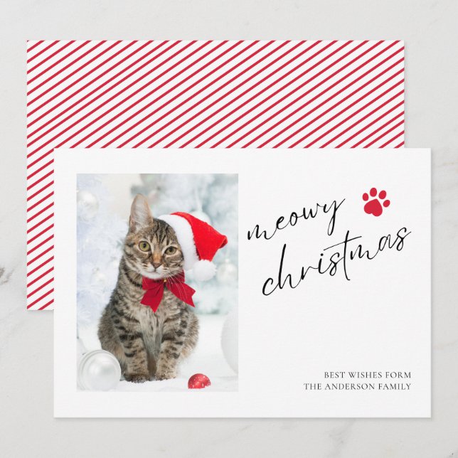 Elegant Meowy Christmas Cat Foto Weihnachten (Vorne/Hinten)