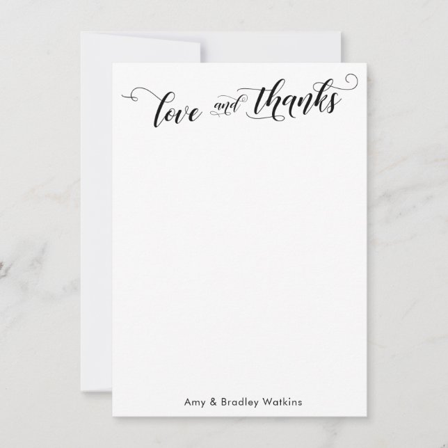 Élégant Merci de calligraphie noir sur blanc (Devant)