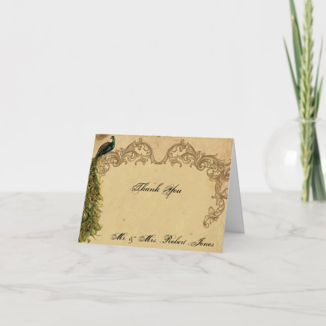 Élégant Merci de Mariage Vintage Paon Posh (Devant)