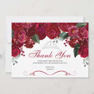 Élégant Merci de Quinceanera Floral Rouge & Argent
