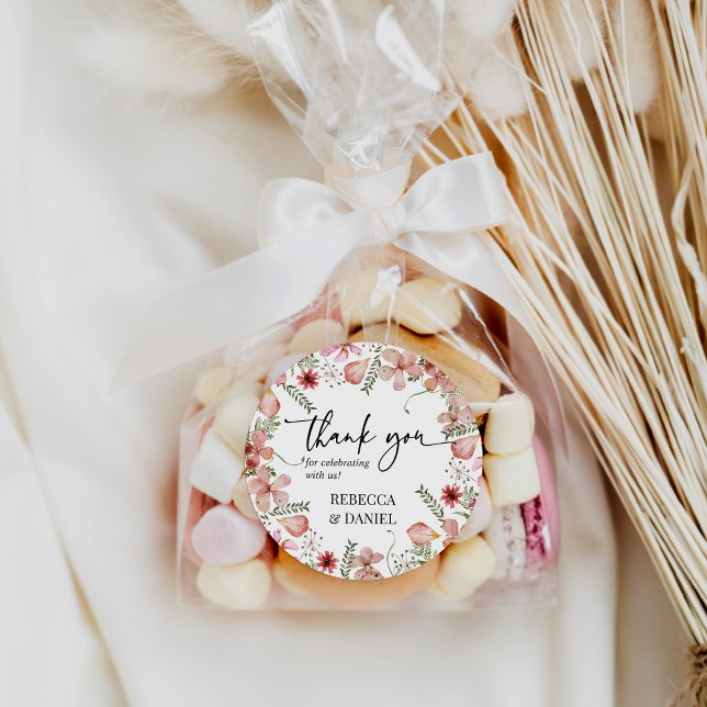 Élégant Merci Floral Mariage Favor Sticker (Créateur téléchargé)