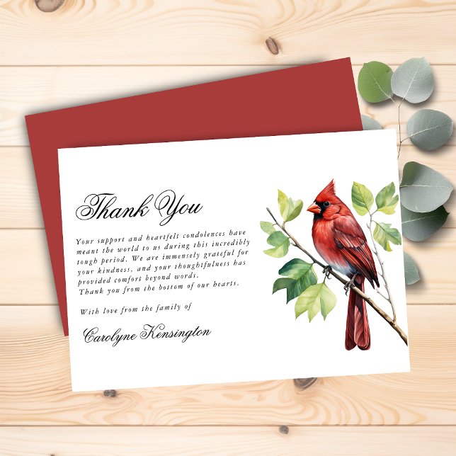 Élégant Merci funéraire cardinal (Elegant Cardinal Funeral Memorial Thank You Card)
