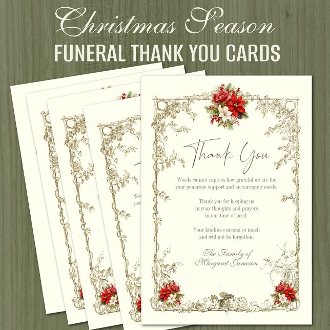 Élégant Merci funéraire de Noël (Christmas Season Funeral Memorial Thank You Cards for Sympathy and Condolence)