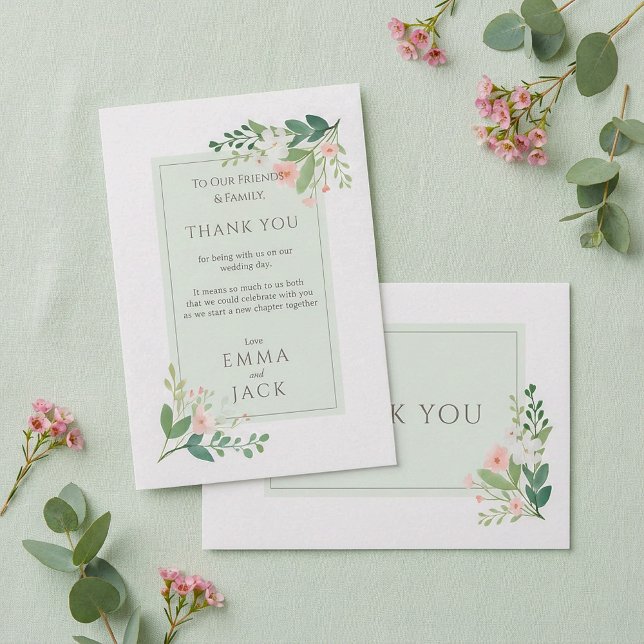 Élégant Merci Mariage rose et vert (Elegant pink and green Floral Wedding Thank You)