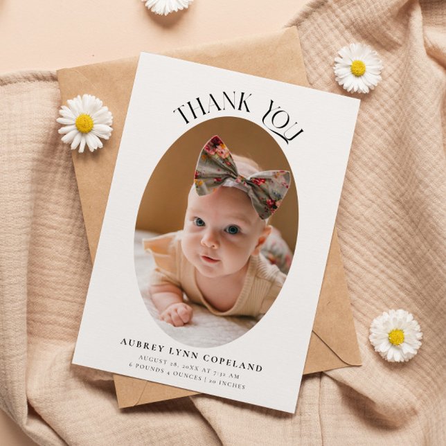 Élégant Merci Ovale Faire-part de naissance photo (Créateur téléchargé)