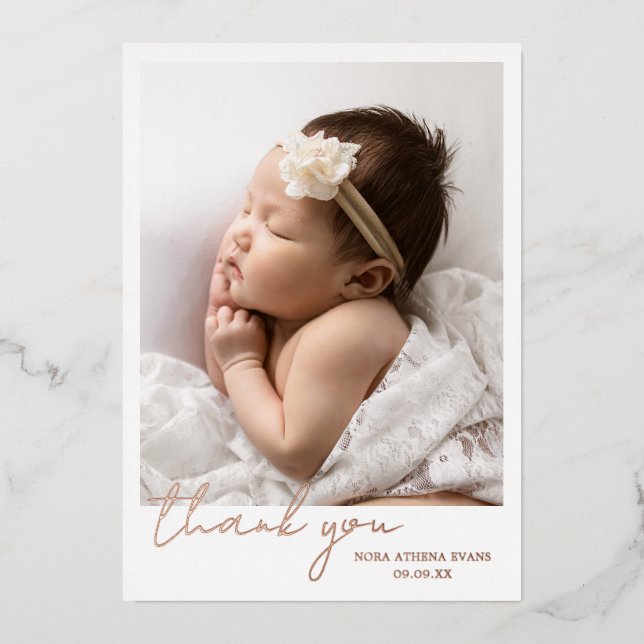 Élégant Merci Rose or Faire-part de naissance (Recto)