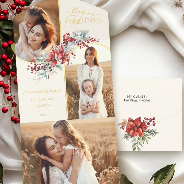 Elegant Mercury Floral Gold Arch 2-Foto All-in-One-Einladung (Von Creator hochgeladen)