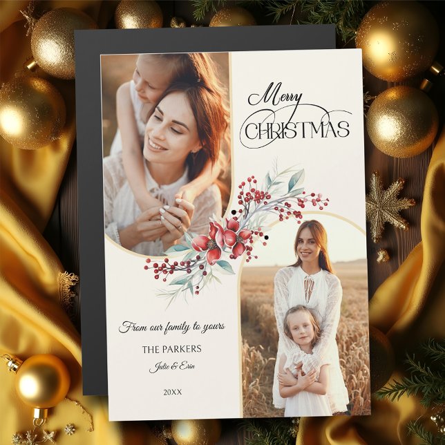 Elegant Mercury Floral Gold Arch 2-Foto Magnetkarte (Von Creator hochgeladen)