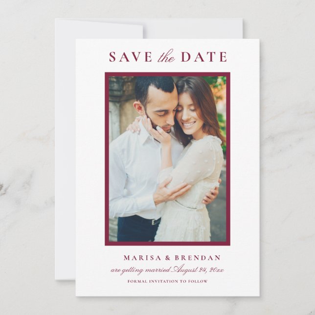 Elegant Merlot Red Wedding Foto Save The Date (Vorderseite)