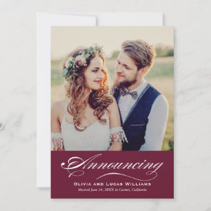 Elegant Merlot Script Wedding Foto Empfang Einladung