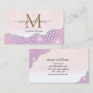 Elegant Mermaid Edges Pink Glitzer Agate Telefonnummerkarte